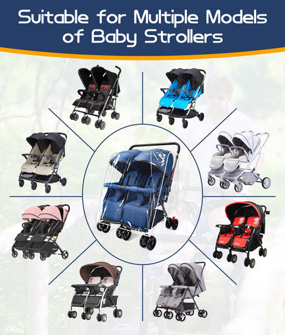 Double Stroller Rain Cover, Weather Shield for Side by Side Baby Double Stroller, Universal Waterproof Stroller Cover for Rain/Wind/Snow/Cold/Dust, Baby Travel Outdoor Accessories