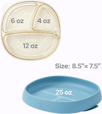 3-in-1 Baby Suction Plates for Toddlers 6-36 Months - Premium Bottle-Grade PPSU Silicone Divided Dishes, Stage-Based Self-Feeding Supplies, BPA Free Stain & Odor Resistant, Microwave Dishwasher Safe
