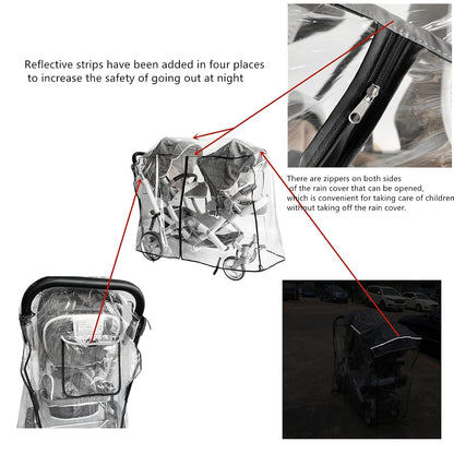 Double Stroller Rain Cover,Rain Cover for Double Tandem Stroller,Big Size Universal Rain and Wind Cover