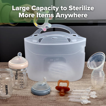 Haakaa On-The-Go Silicone Microwave Steam Sterilizer Bags for Travel, 40oz/1250ml Reusable Silicone Steaming Bags for Baby Bottles, Breast Pump, Accessories, Pacifiers, Teethers,Grey/1PC