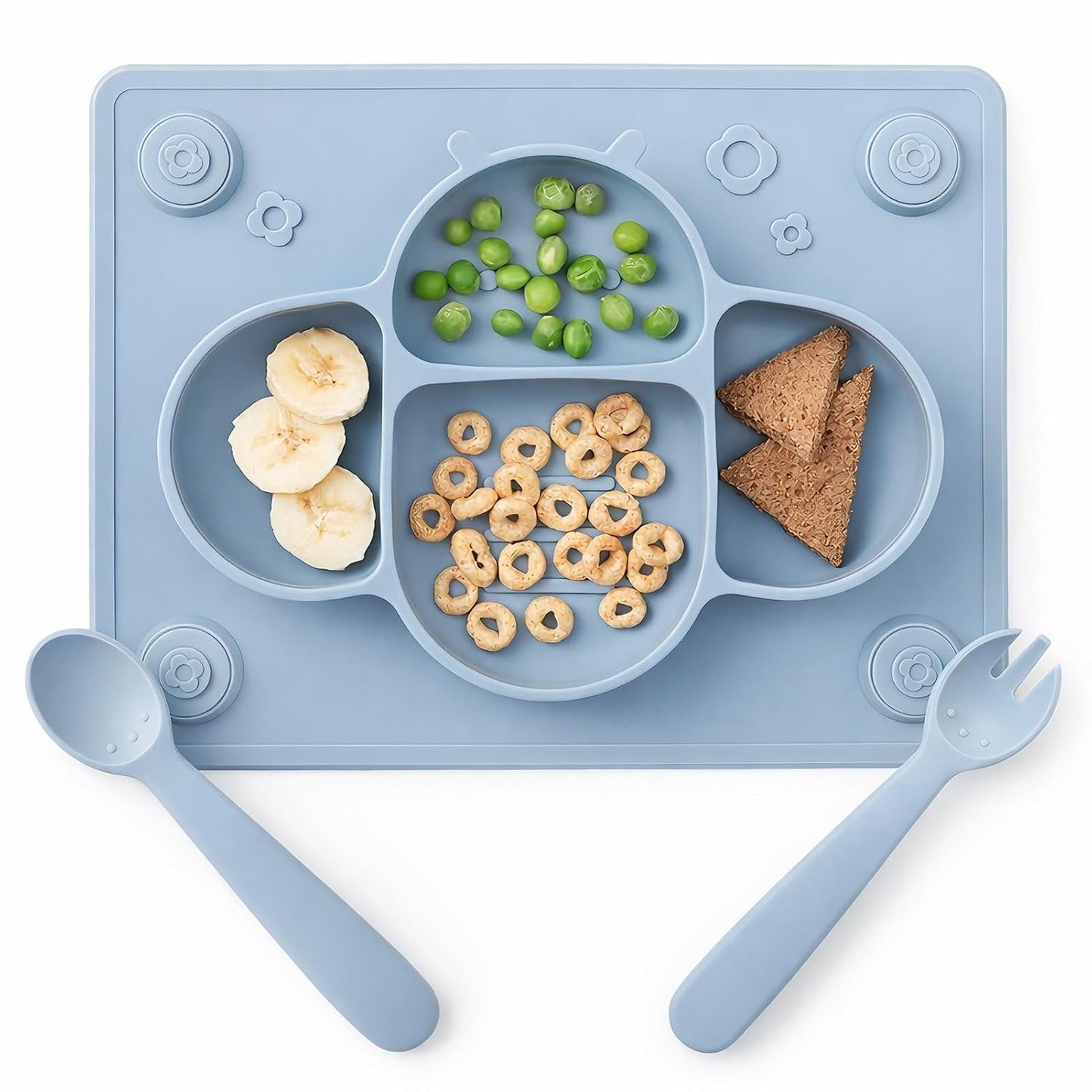 ROCCED Suction Plates for Baby Placemat Spoon Fork Set for Toddlers, Silicone Baby Plates with Suction Baby Dishes for Kids Plates-pale mauve