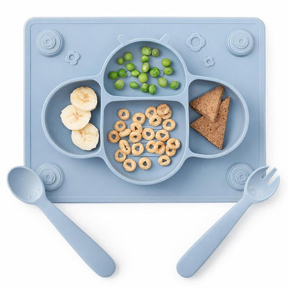 ROCCED Suction Plates for Baby Placemat Spoon Fork Set for Toddlers, Silicone Baby Plates with Suction Baby Dishes for Kids Plates-pale mauve