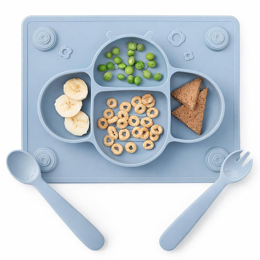 ROCCED Suction Plates for Baby Placemat Spoon Fork Set for Toddlers, Silicone Baby Plates with Suction Baby Dishes for Kids Plates-pale mauve