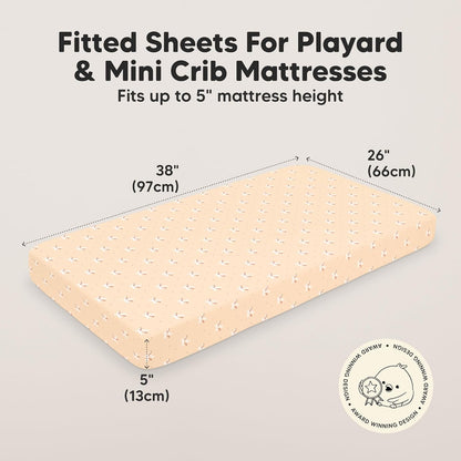 2-Pack Mini Crib Sheets Fitted - 38x26 Pack N Play Sheets for Pack and Play Mattress, Organic Cotton, Soft & Breathable Playard Bedding, Neutral Mini Toddler Bed Cover for Boys, Girls (Dragon Tale)