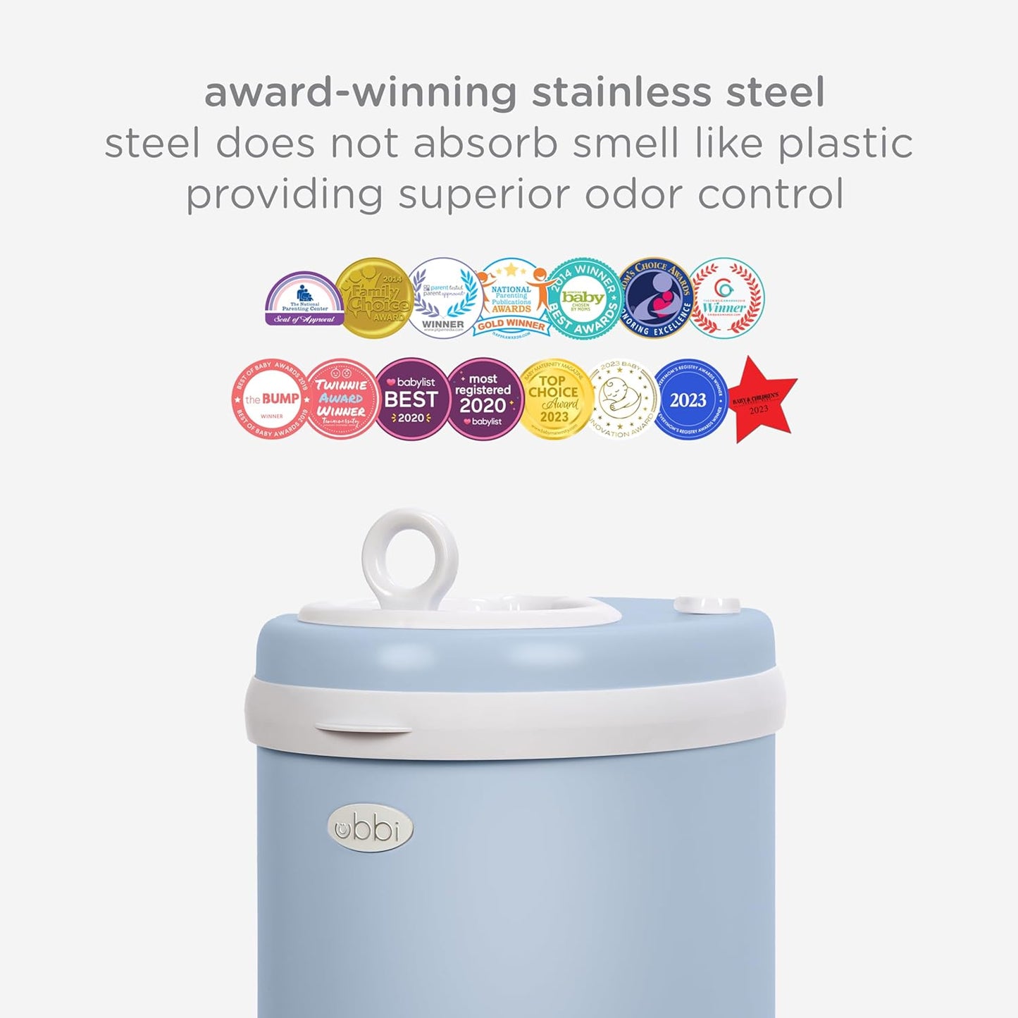 Ubbi Steel Diaper Pail, Odor Locking, No Special Bag Required, Award-Winning, Registry Must-Have, White