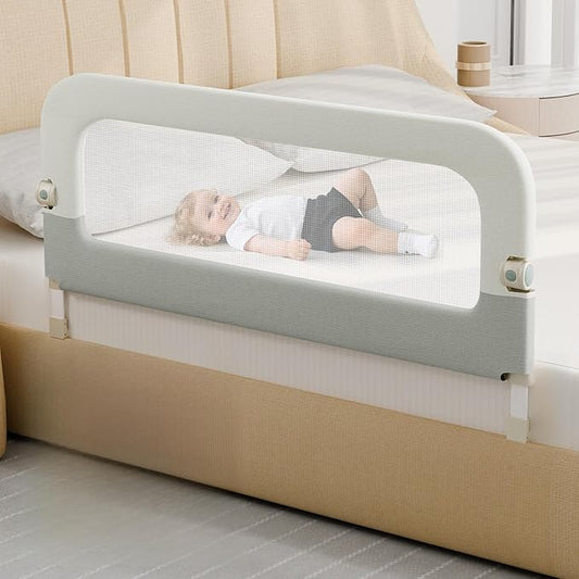 omzer Large Bed Guard Rail for Toddlers - 59inch Foldable & Adjustable Heights Baby Bed Safety Railing - Toddler Long Bed Rails Guard for Twin, Bunk, Queen & King, Full Size Bed
