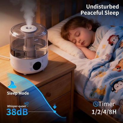 Humidifiers for Bedroom, 3L Top Fill 26H & Quiet Runtime for Large Room, Cool Mist Ultrasonic Humidifier with Humidity Sensor, Aroma Diffuser, Air Humidifier for Home, Baby, Nursery, Plants
