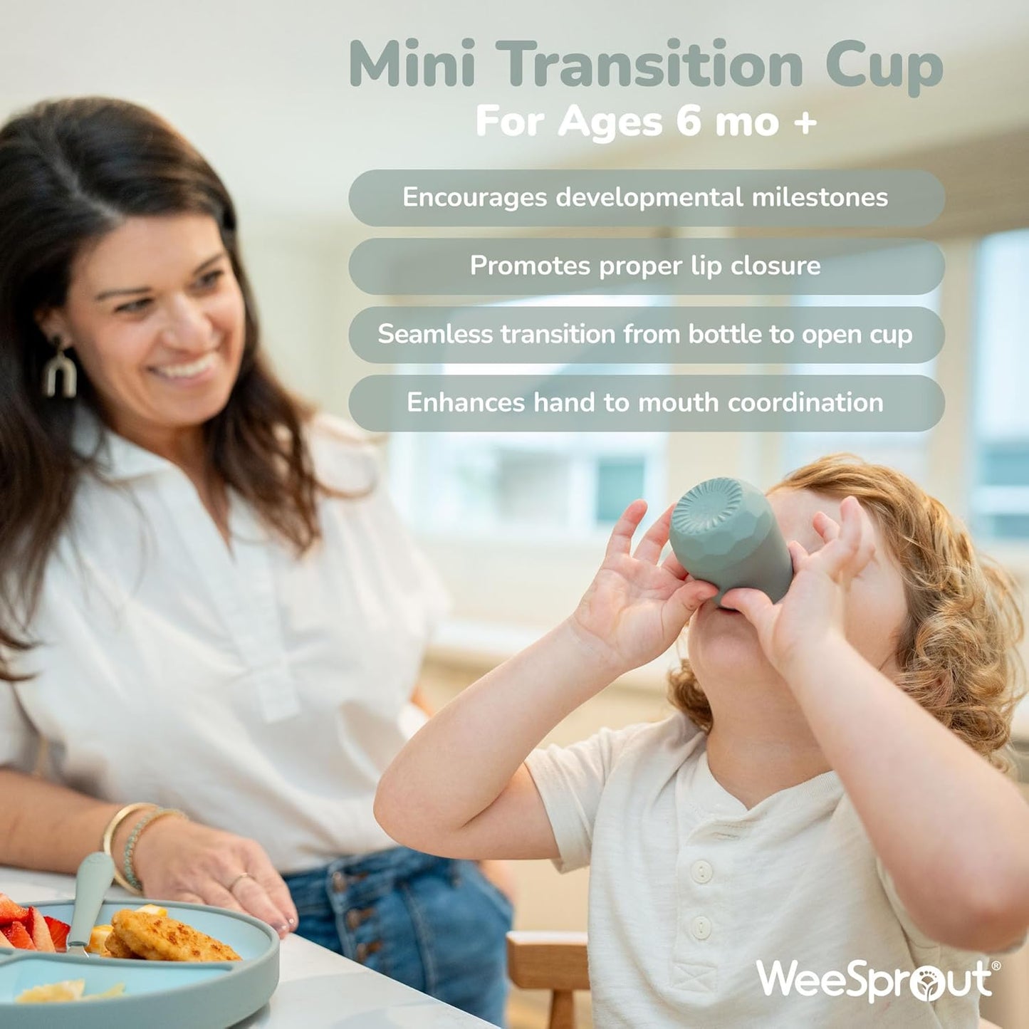WeeSprout Baby Led Weaning Bundle, Silicone Suction Bowl, Spoons, Bib & Cup, Develops Self Feeding Skills, Dishwasher Safe (Green)