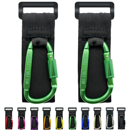 Baby Stroller Hook, Carry 30 lbs per Stroller Carabiner Clip, Adjustable Baby Stroller & Car Seat Hook for Hanging Diaper Bag, Wheelchair,Golf cart, Shopping and Pet Cart(2 Pcs Green Gold)