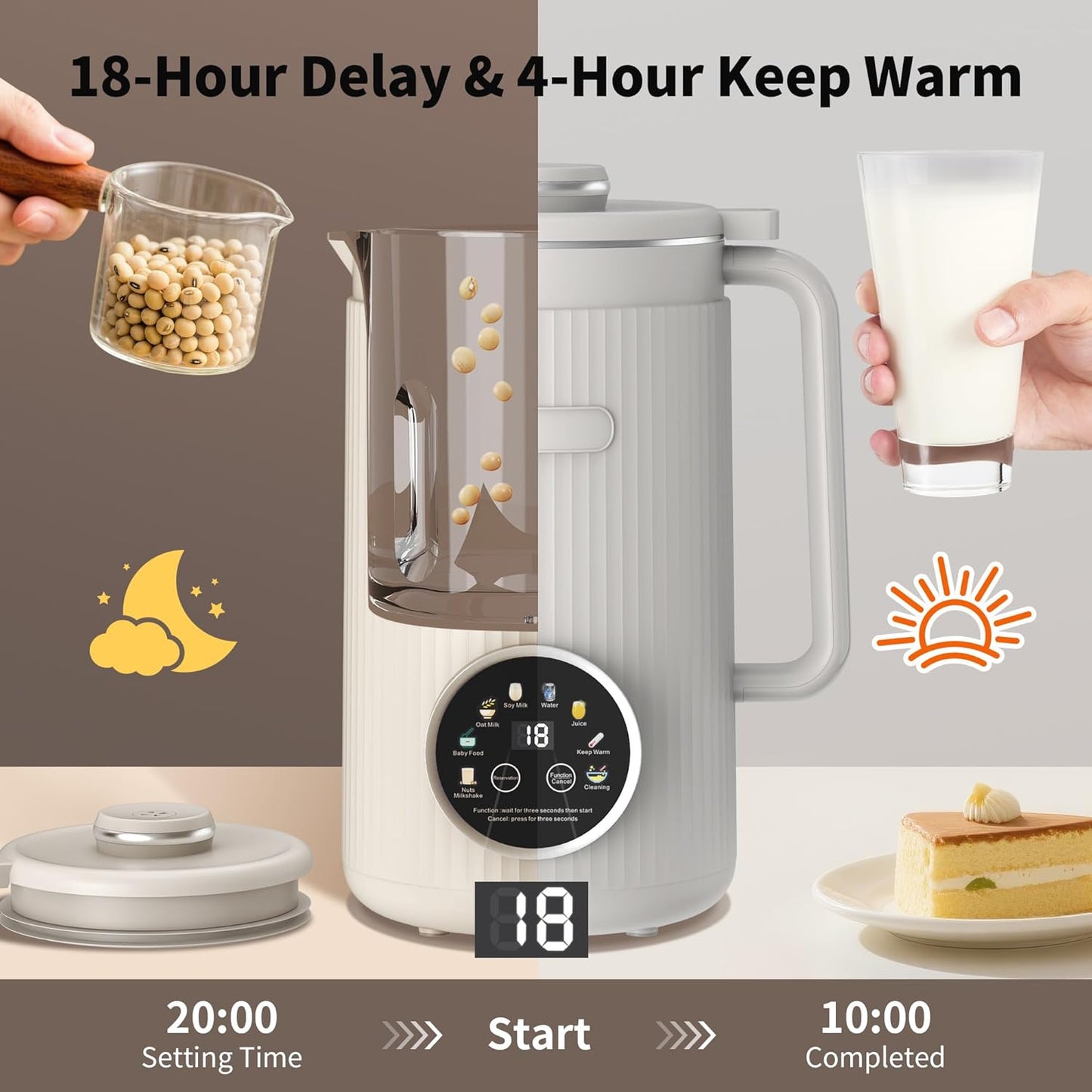 ANHANE 35oz Soy Milk Maker Machine: 8-in-1 Nut Milk Maker for Oat Milk, Vegan Drinks, Baby Food Blender - Plant-Based Milk Machine with Stainless Steel, LED Touch, Auto Shutoff (Green)