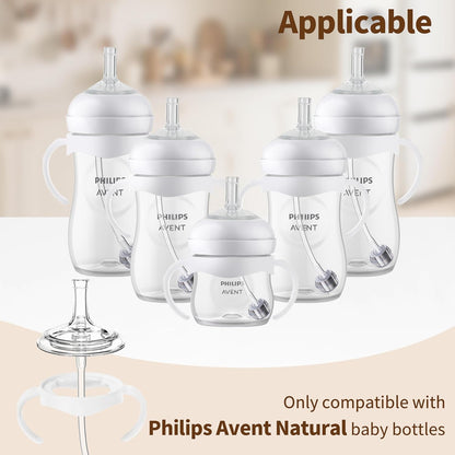 Straw Cup Conversion Kit for Philips Avent Natural Baby Bottles, Sippy Cups Transition Kit with Silicone Straw Top Nipples, Weighted Straw, Bottle Handle, Cleaning Brush for Toddler 6+ Month, 3-Pack