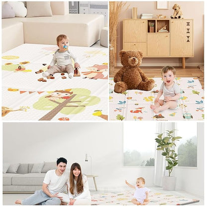 XVISHX Baby Play Mat, 50 x 50 Inch Play Mat Perfect for Use Baby Playpen, Foldable Baby Foam Playmat for Floor, Portable Waterproof Activity PlayMats for Babies, Infants and Toddlers