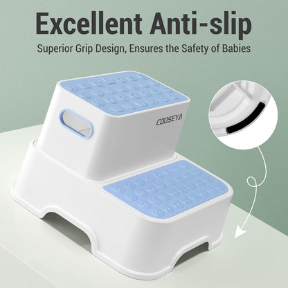 COOSEYA 2 Step Stools for Kids,Toddler Step Stool for Bathroom Sink,No-Slip Double up Stepping for Toddlers Bathroom, Multifunctional Toilet Potty Stool for Kids,Toilet Potty Training(2 Packs)