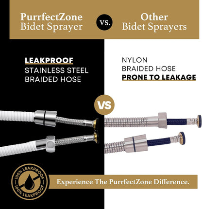 Purrfectzone Bidet Sprayer for Toilet, Handheld Sprayer Kit, Cloth Diaper Sprayer Set - Easy to Install - Stainless Steel