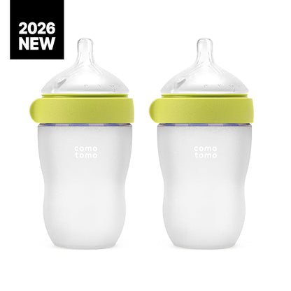 Comotomo Silicone Baby Bottle Gen 2 – 2026 Release (8oz) – Soft, Wide-Neck Bottle for Comfortable Feeding with Dual Anti Colic Vents (Includes Medium Flow Nipples), Yellow (Double Pack)
