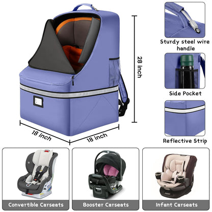 Car Seat Travel Bag,Padded Car Seats Backpack with Steel Cable Handle and Reflective Stripes, Large Durable Carseat Carrier Bag,Airport Gate Check Bag,Infant Seat Travel Bag with Shoulder Strap,Black