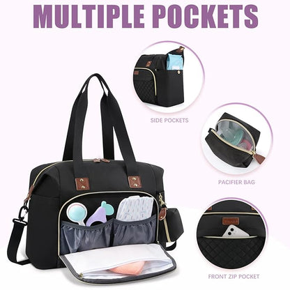 Tuwubi Diaper Bag Tote,Baby Diaper Bag with Pacifier Case Large Travel Diaper Tote Caddy for Mom and Dad Multifunction Large Baby Bag - Black