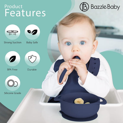 Bazzle Baby Silicone Suction Bowls with Suction Lid and Spoon | 3-piece set | BPA Free Silicone | Perfect for 4-36 Months.