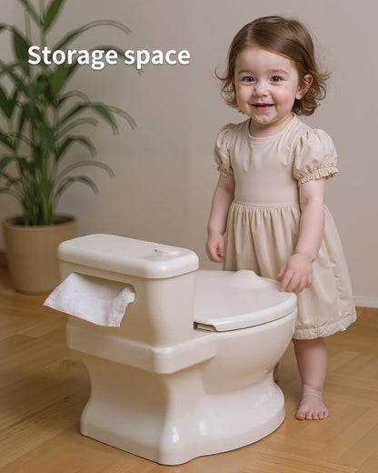 Realistic Potty Training Toilet - Flushing Sounds, Wipes Storage, Disposable Liners, Easy to Clean for Toddler Boys and Girls (Pink)