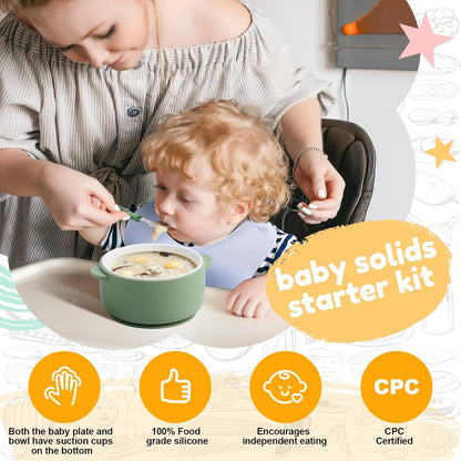 Teenyyou 9 Pcs Porcelain Kids Plates and Bowls Feeding Set with Suction, Ceramic Baby Toddler Divided Plates Silicone Sleeve Bowls Forks Spoons Cup Bib Microwave Dishwasher Safe(Pastels)