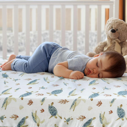 LifeTree Crib Sheets for Baby Unisex - Muslin Fitted Crib Sheets Toddler Bed Sheet, 70% Viscose from Bamboo and 30% Cotton, Fits Mini Crib & Pack and Play Playard, Bear, 26in x 38in