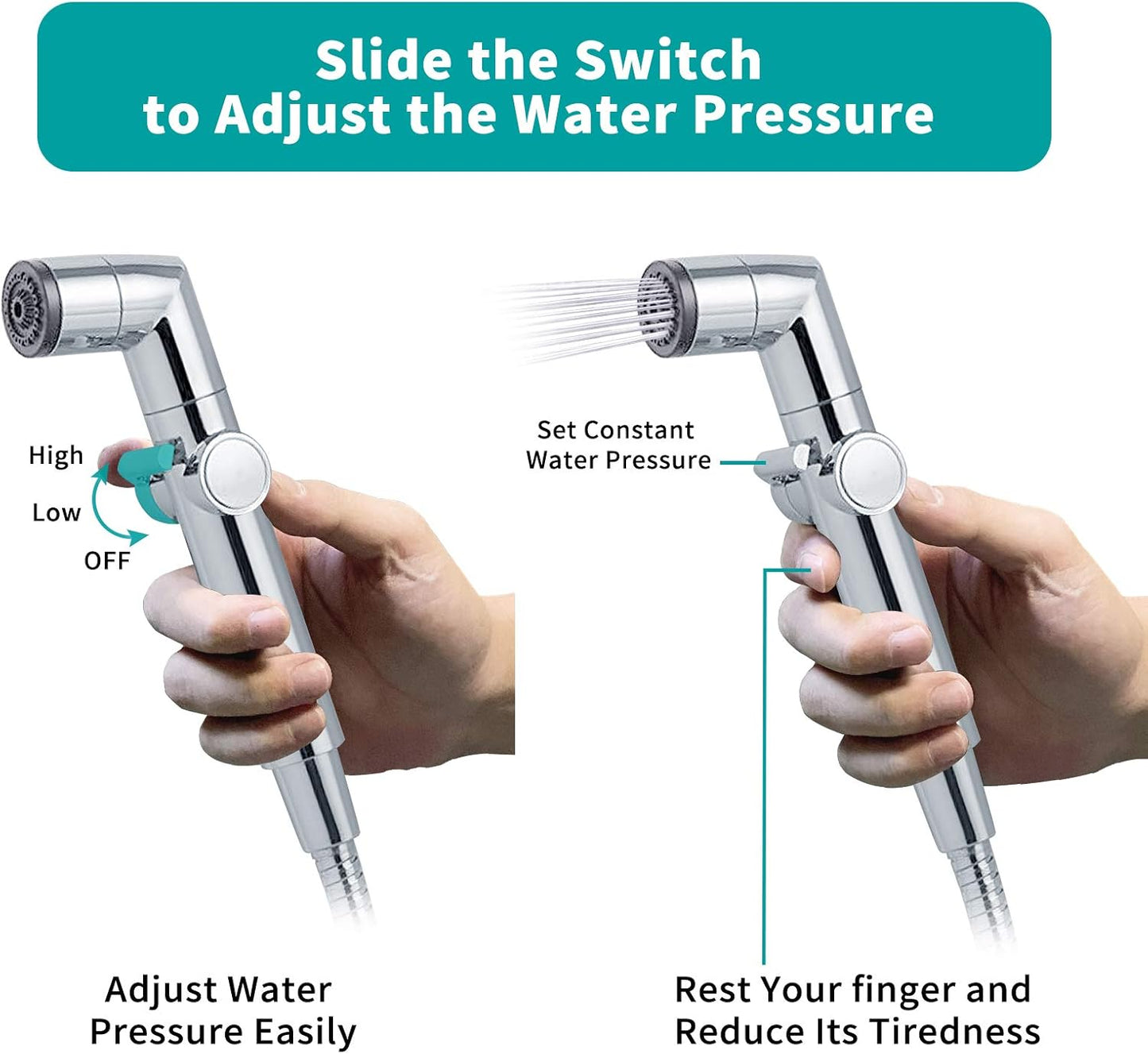 MIAOHUI Muslim Shower, Handheld Bidet Sprayer for Toilet, Cloth Diaper Sprayer, Health Faucet, Bum Gun with Hose and Holder, Wall or Tank Mount(Chrome)