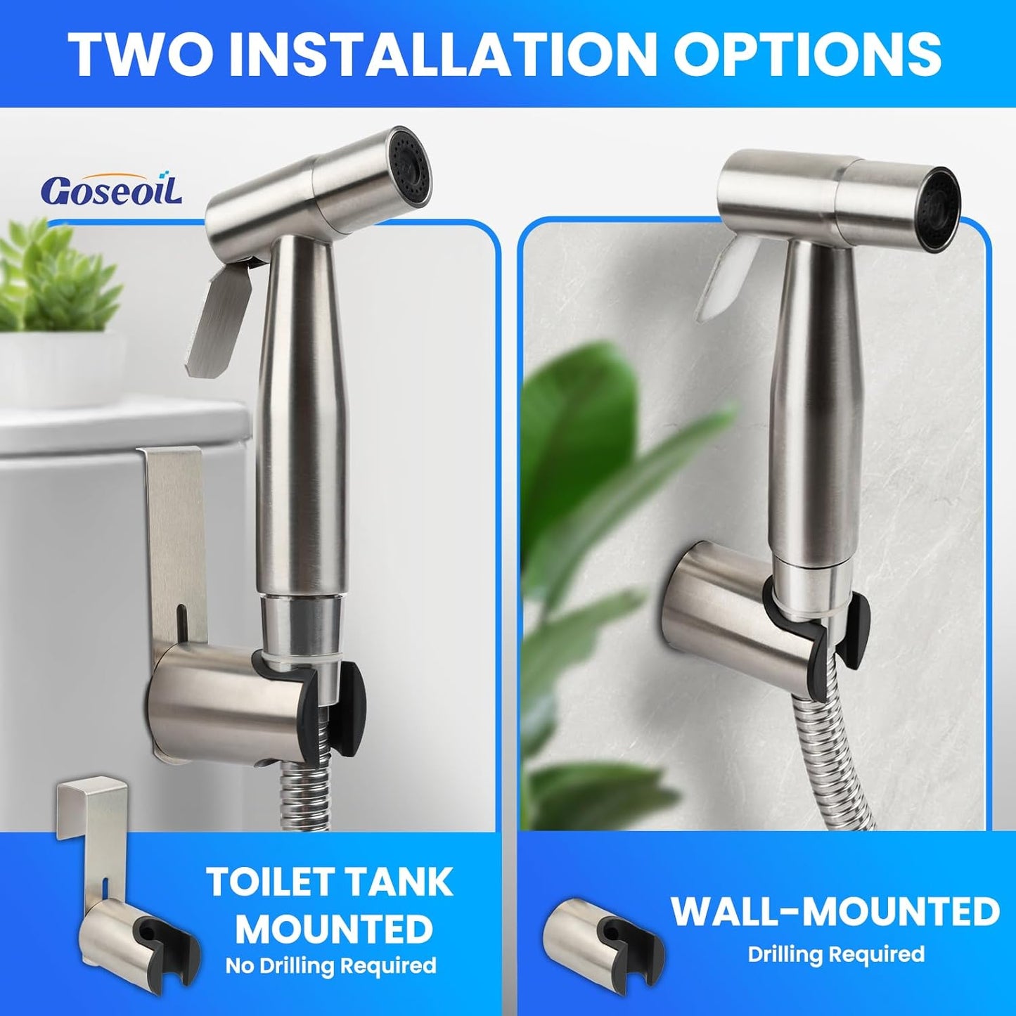 Handheld Toilet Bidet Sprayer for Toilet-Adjustable Water Pressure Control with Bidet Hose for Feminine Wash Set, Stainless Steel Brushed Nickel Cloth Diaper for Baby Wash