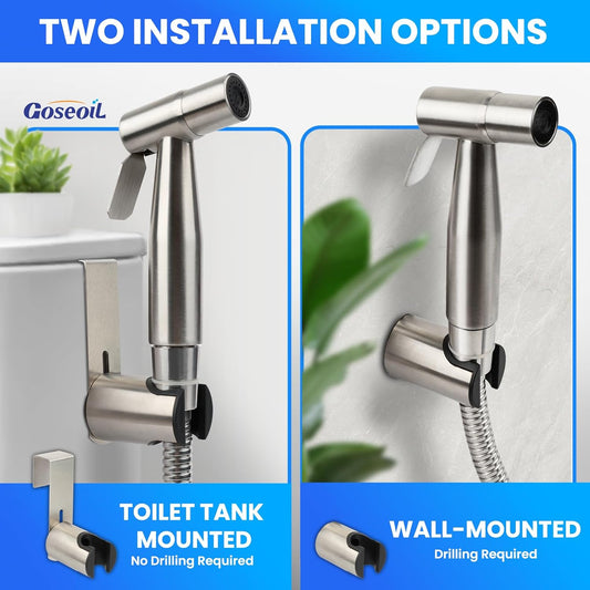Handheld Toilet Bidet Sprayer for Toilet-Adjustable Water Pressure Control with Bidet Hose for Feminine Wash Set, Stainless Steel Brushed Nickel Cloth Diaper for Baby Wash
