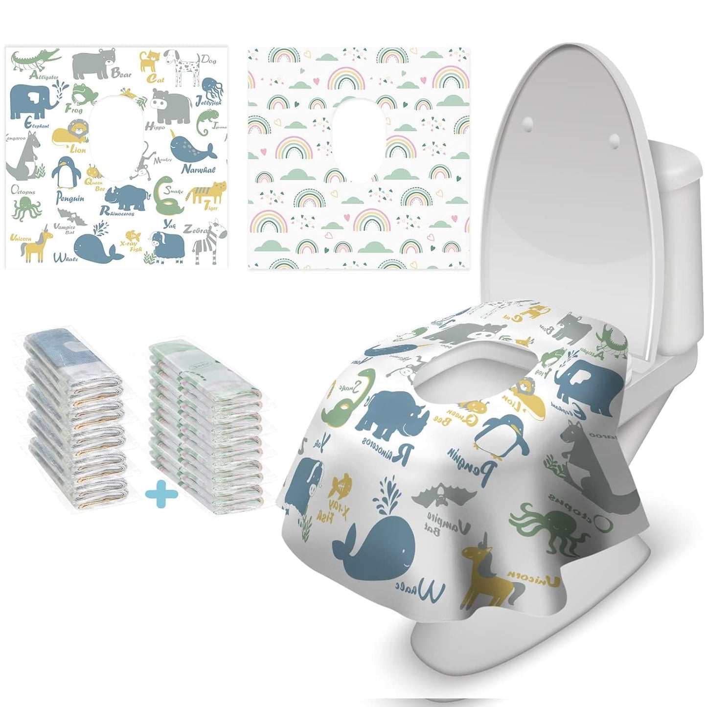 Blissful Diary 20 Pcs Toilet Seat Covers Disposable for Toddlers & Adults, Extra Large Waterproof, Portable Package for Travel, Kids Potty Training(Purple Flowers))