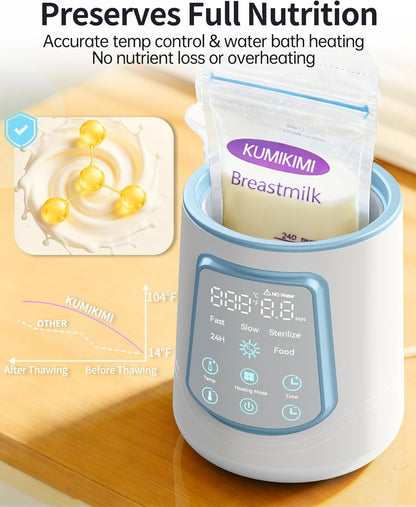 12 in 1 Fast Baby Bottle Warmer with Even Heating No Hot Spots, Night Mode, Sterili-zing, Constant Temp Milk Warmer for Breastmilk & Formula, Fits All Bottles Grey