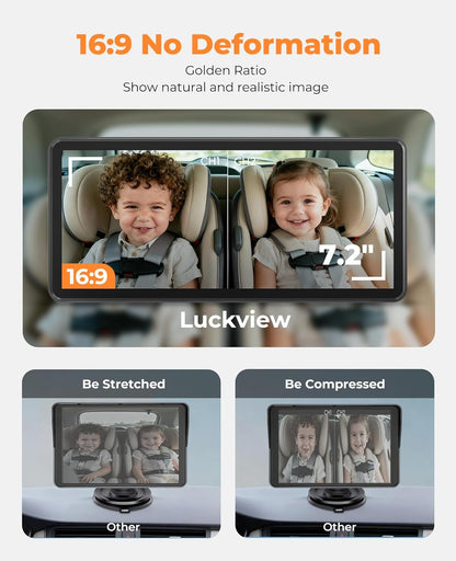 LUCKVIEW BM5PRO 7.2" Dual Camera Baby Monitor, 1080P HD Display for 2 Kids, Night Vision, Easy Install Car Baby Monitor, Ideal Gift, Rear Seat Safety for Babies & Pets