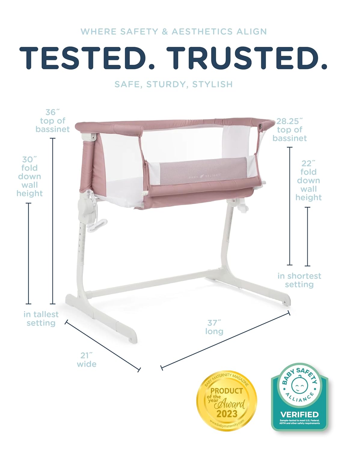 Baby Delight Beside Me Dreamer Bassinet | Bedside Sleeper | 6-Position Height Adjustment | Charcoal Tweed
