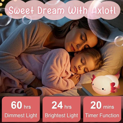 YR YRHH-PET Axolotl Cute Night Light, Kids Squishy Rechargeable Axolotl Lamp, Mom Mothers Day Gifts, Girl Bedside Animal Nightlight, Dimmable Silicone LED Toy Pink Light, Baby Nursery Kawaii Décor