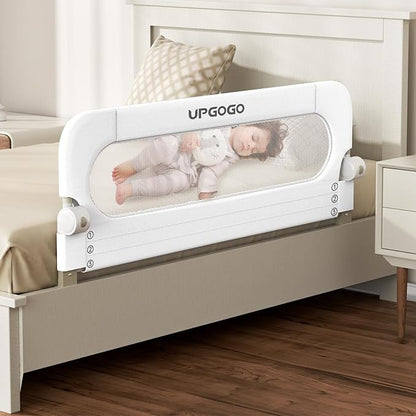 UPGOGO Folding Bed Rail for Toddlers,Baby Bed Rail Guard with Reinforced Anchor Safety System,Fit Bunk,Full Size,Queen,King,Twin(White,43"x23.6")