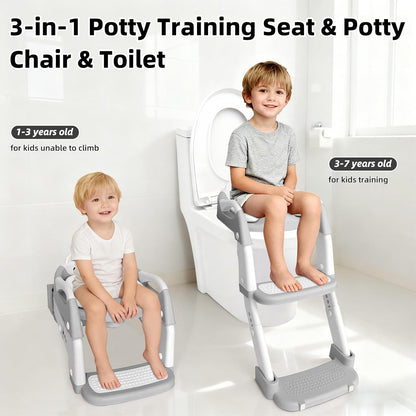 Potty Training Seat, Upgrade Toddler Toilet Seat for Kids Boys Girls, 3 in 1 Potty Training Toilet with Step Stool Ladder-Non Slip Foldable (Purple+Pink)