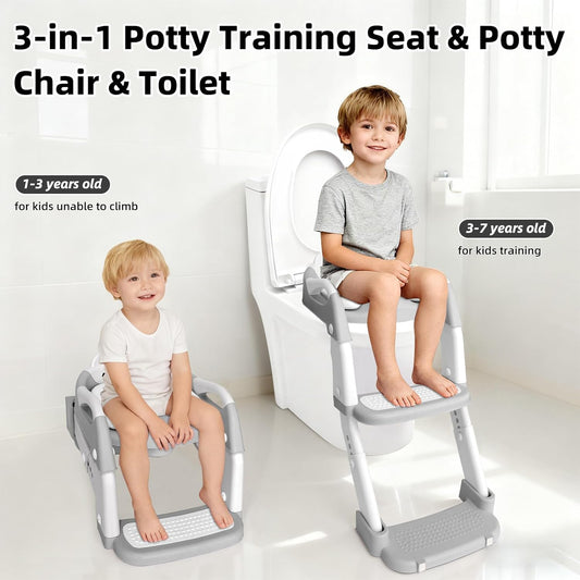Potty Training Seat, Upgrade Toddler Toilet Seat for Kids Boys Girls, 3 in 1 Potty Training Toilet with Step Stool Ladder-Non Slip Foldable (Purple+Pink)