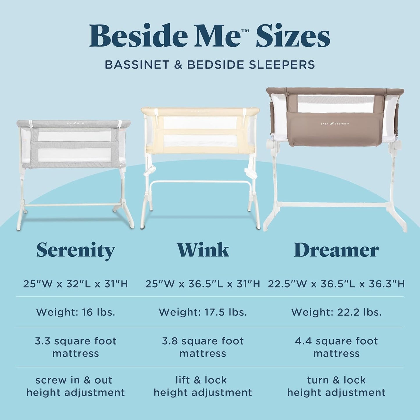 Baby Delight Beside Me Dreamer Bassinet | Bedside Sleeper | 6-Position Height Adjustment | Charcoal Tweed