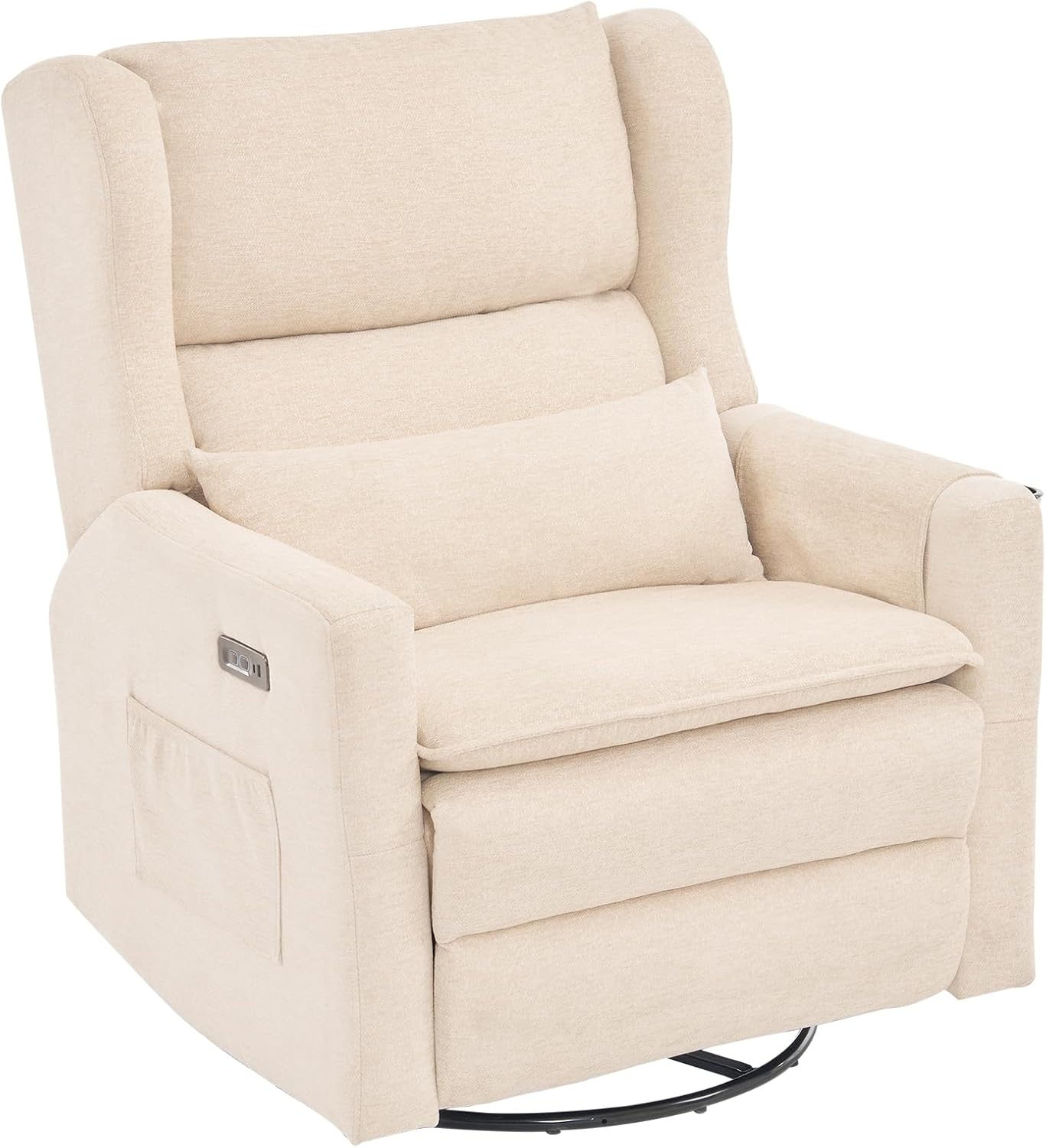 Power Recliner Chair Swivel Glider with Adjustable Headrest，Oversized Swivel Rocker Recliner with Lumbar Support, Upholstered Nursery Glider Recliner for Living Room,White