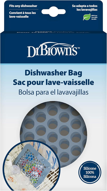 Dr. Brown's Dishwasher Bag with Adjustable Sizing, 100% Silicone, for Baby Bottles, Parts, Nipples, Breast Pump Accessories, and Pacifiers, Gray, BPA-Free, 1-Pack
