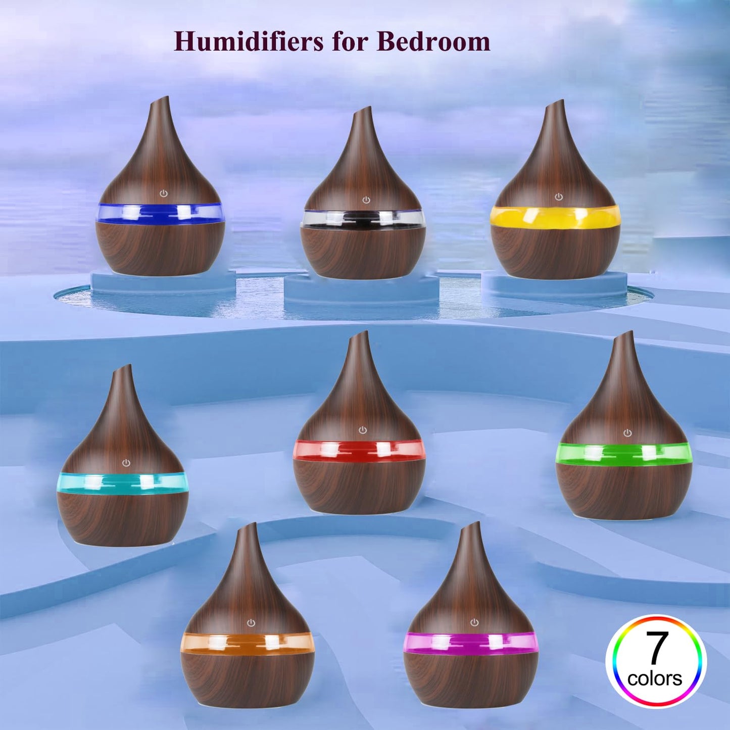 Portable Mini Cool Mist Humidifier, 400ml Ultrasonic Humidifier with 7 Color Night Lights, 2 Mist Modes, 10-20 Hours Runtime, Ultra-Quiet for Bedroom, Nursery, Office, Car, USB Powered (White)
