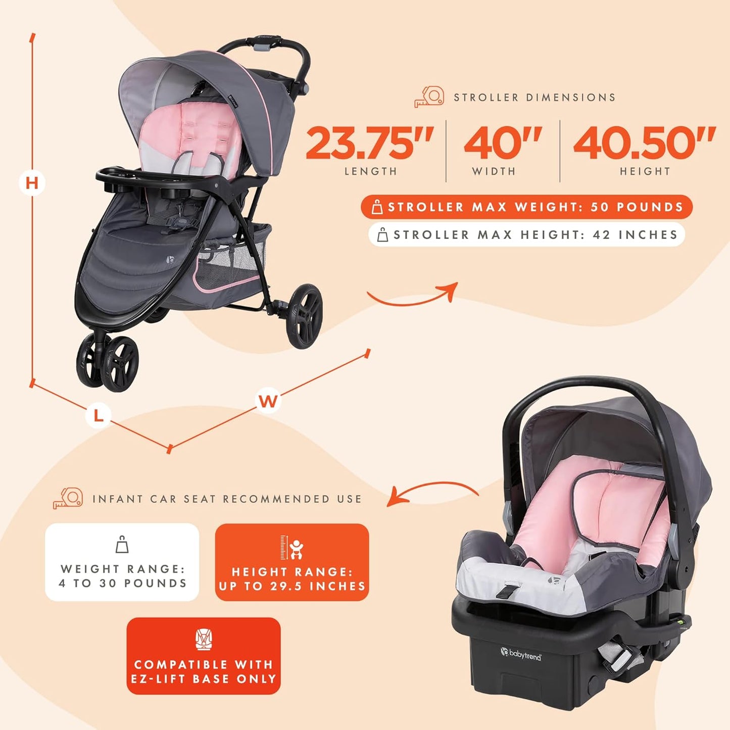 Baby Trend Stroller and EZ-Lift Infant Car Seat, EZ Ride Travel System, Dash Grey