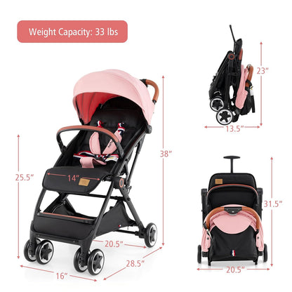 BABY JOY Lightweight Baby Stroller, Compact Toddler Travel Stroller for Airplane, Infant Stroller w/ 5-Point Harness, Adjustable Backrest/Footrest/Canopy, Storage Basket, Easy One-Hand Fold, Beige