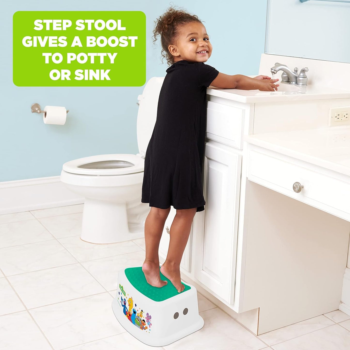 Sesame Street Sesame Squad Step Stool - Kids Step Stool, Potty Training, Non-Slip, Bathroom, Kitchen, Lightweight