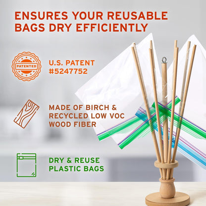 Plastic Bag and Bottle Dryer - Patented; Multi-Purpose Drying Rack Saves Money and the Planet. Folds for Easy Storage