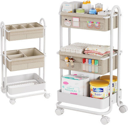 Modanais Baby Diaper Caddy Organizer Cart - 3 Tier Rolling Storage Cart with Wheels, Baby Essentials for Nursery Storage, Detachable Dividers - for Crib, Bedroom, Art & Craft Organizer (Black)