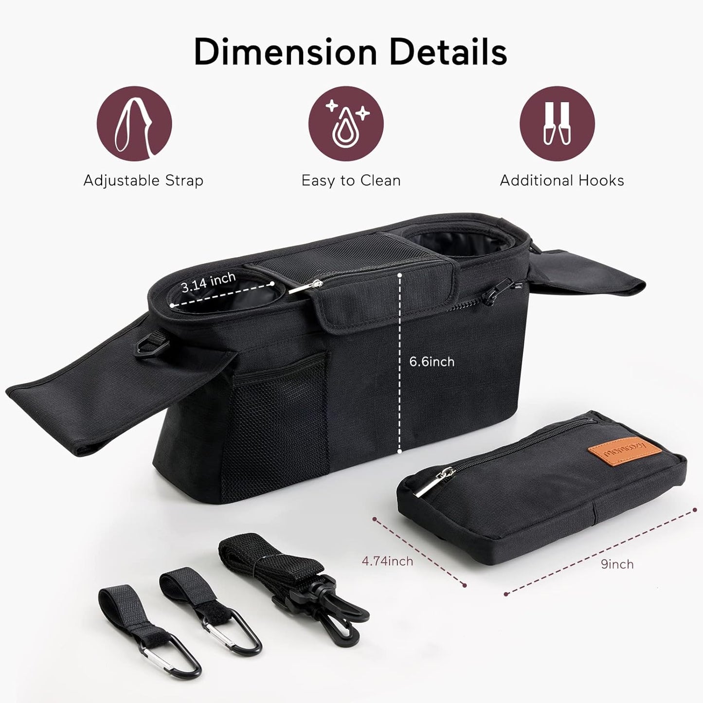 Momcozy Universal Stroller Organizer with Insulated Cup Holder Portable Stroller Fan, 27H Ultra-long Battery Life, Detachable 4 Speed 360°Rotate, LED Night Light with 2 Modes