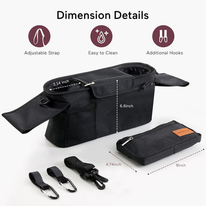 Momcozy Universal Stroller Organizer with Insulated Cup Holder Portable Stroller Fan, 27H Ultra-long Battery Life, Detachable 4 Speed 360°Rotate, LED Night Light with 2 Modes