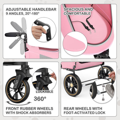 MoNiBloom Large Pet Stroller with Anti-Slip Ramp, Heavy Duty Dog Stroller Up to 99lb, Safe & Gentle Mobility Aid, All-Terrain Wheels, Idea for Injured, Disabled, & Senior Dog