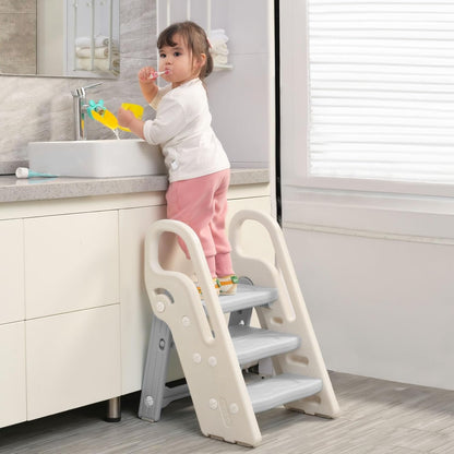 Onasti Foldable Toddler Step Stool for Bathroom Sink, Adjustable 3 Step Stool for Kids Toilet Potty Training Stool with Handles, Child Kitchen Counter Stool Helper, Plastic Ladder for Toddlers Pink