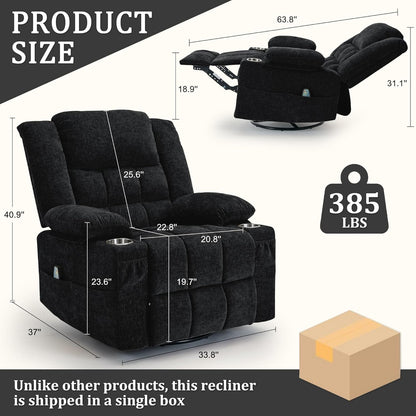 Korser 360° Swivel Rocker Recliner for Adults, Nursery Glider Recliner with Massage and Heating, Rocking Chair with Cup Holder, Manual Recliner Chair for Living Room, Bedroom (Fabric, Beige)